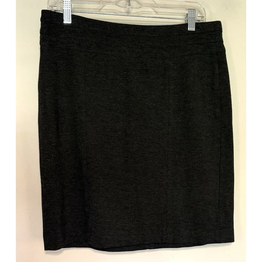 CAbi Miranda Ponte Knit Pencil Skirt Sz 12 Charcoal Heather Gray Bossy Career